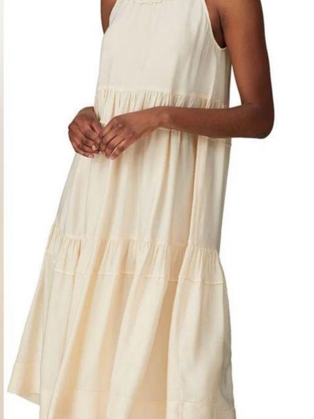 Rosetta Getty Cream Tiered Sleeveless Midi Dress